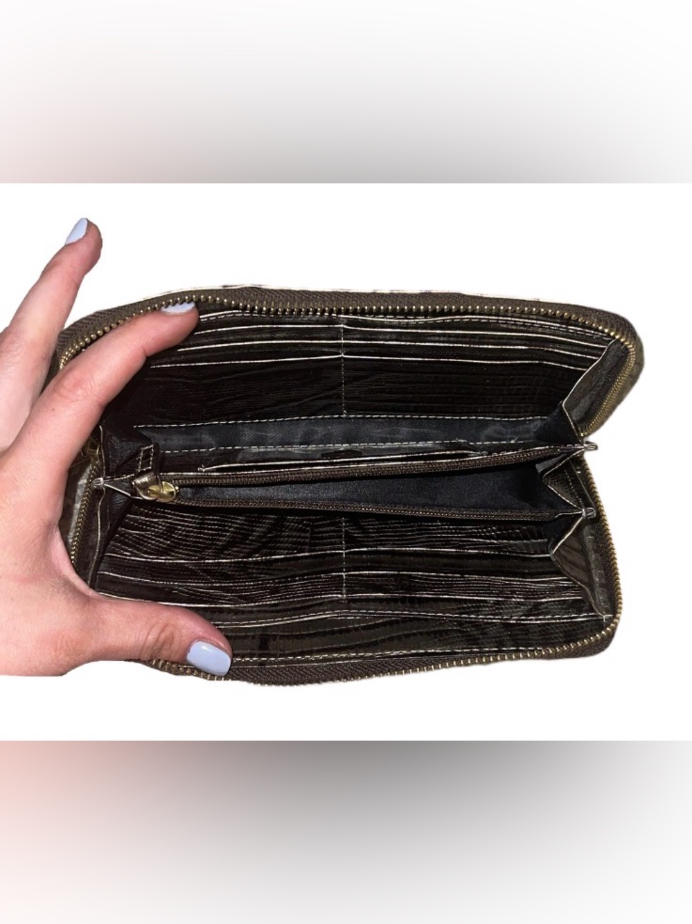 Brahmin Cream and Brown Tooled Leather Wristlet - Picture 5 of 5